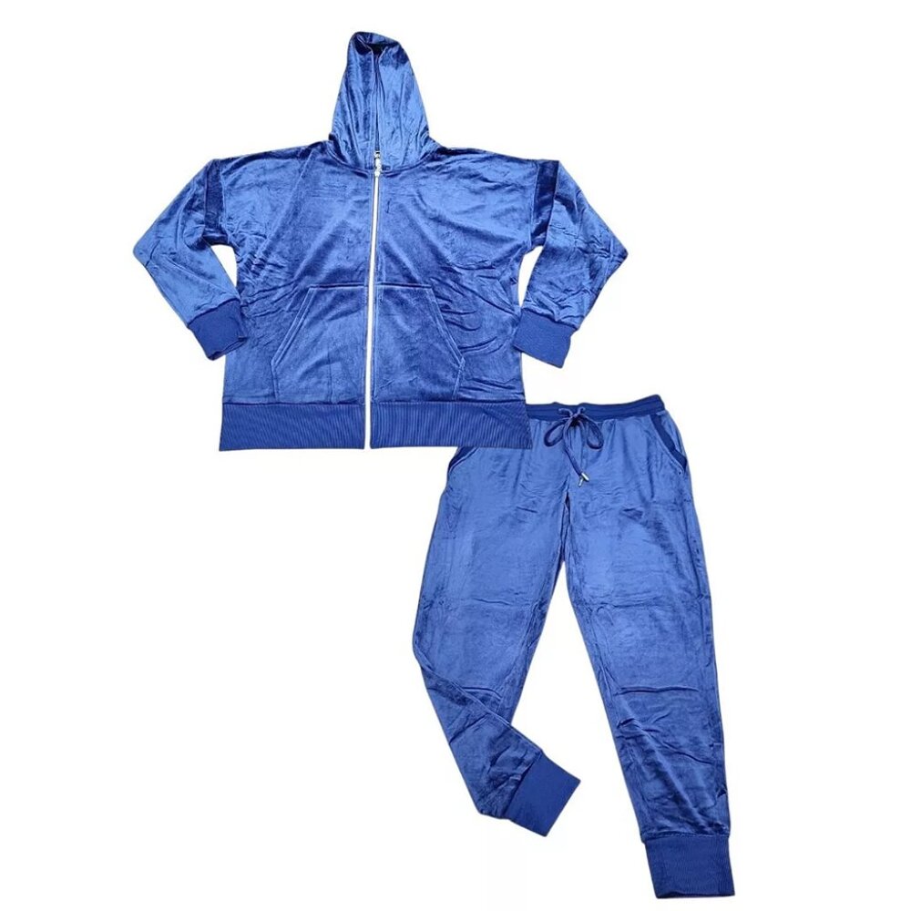 NEW Felina 2-Piece Velour Hoodie & Jogger Set, Blue, Small - Picture 2 of 2
